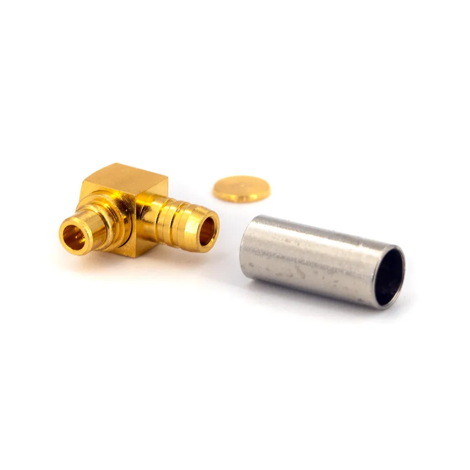 DAMAR+HAGEN MMCX 50 Ohm Kabelstecker gewinkelt Löt Crimp